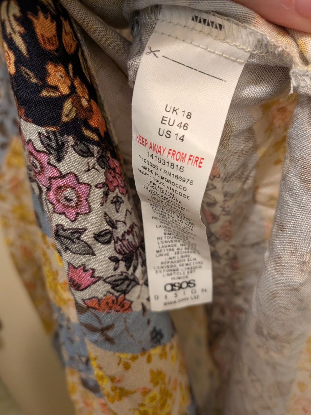 ASOS Boho Patchwork Floral Maxi Dress - Blue & Yellow US Size 14 - Picture 4 of 6